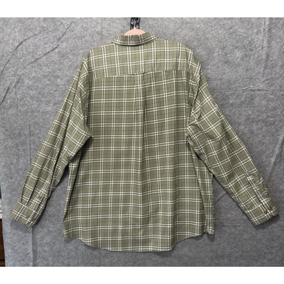 Cabelas Wrinkle Free Shirt Mens 2XLT Green Plaid Button Down Lightweight Pocket - Picture 2 of 8